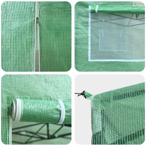 Üvegház pop-up kerettel tetővel Zöld 290 x 430 x 315 cm Vas