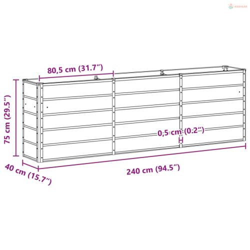 Növénytartó Világosszürke 240 x 40 x 75 cm Acél