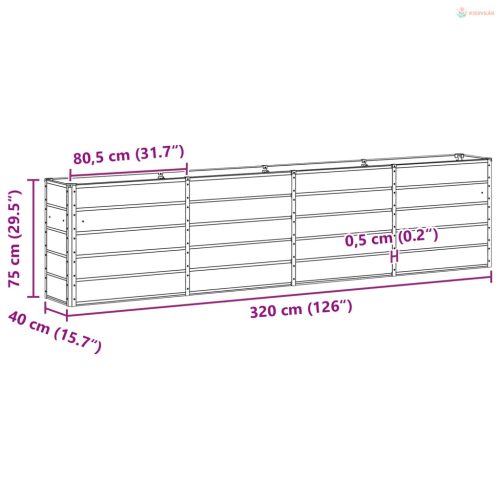 Növénytartó Világosszürke 320 x 40 x 75 cm Acél