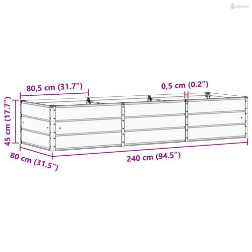 Növénytartó Világosszürke 240 x 80 x 45 cm Acél