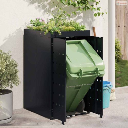 Kukás Tároló Virágzó Tetővel Egyszemélyes 240L Kukához Fekete