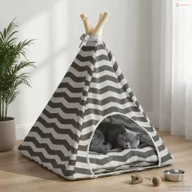  Kiskedvenc teepee párnával Fehér és Szürke 40 x 40 x 50 cm