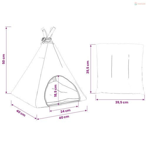Kiskedvenc teepee párnával Fehér és Szürke 40 x 40 x 50 cm