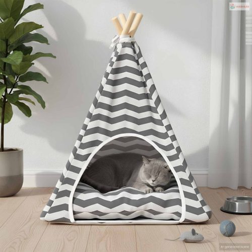 Kiskedvenc teepee párnával Fehér és Szürke 50 x 50 x 60 cm