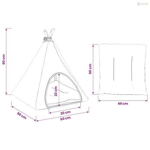 Kiskedvenc teepee párnával Fehér és Szürke 50 x 50 x 60 cm