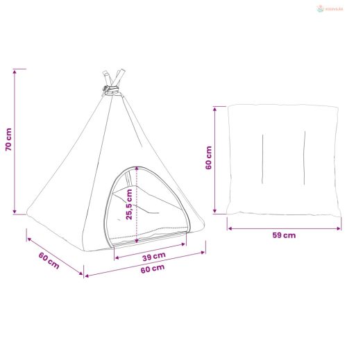 Kiskedvenc teepee párnával Fehér és Szürke 60 x 60 x 70 cm