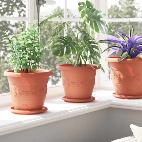 Kerek Virágcserép 6 pcs Tégla Vörös Ø 22 x 18 cm Műanyag