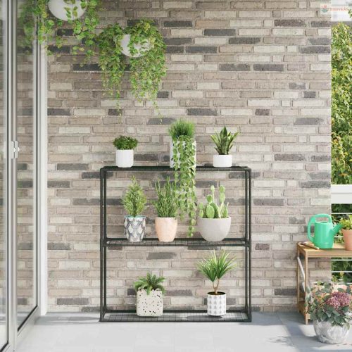 3-szintes növénypolc Fekete 100 x 32 x 102 cm Acél