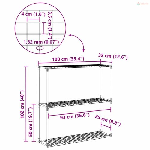 3-szintes növénypolc Fekete 100 x 32 x 102 cm Acél