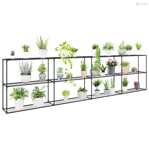 3-szintes növénypolc Fekete 400 x 32 x 104 cm Acél