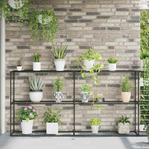 3-szintes növénypolc Fekete 400 x 32 x 104 cm Acél