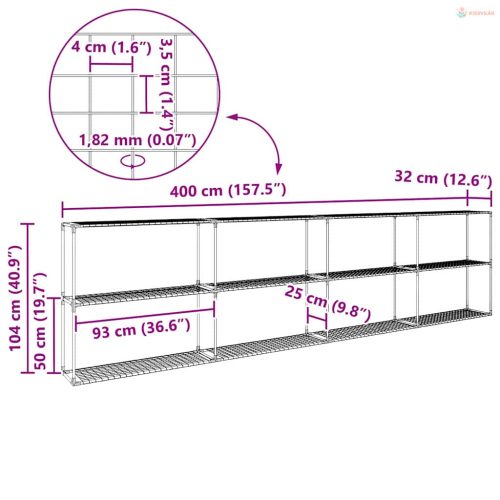 3-szintes növénypolc Fekete 400 x 32 x 104 cm Acél