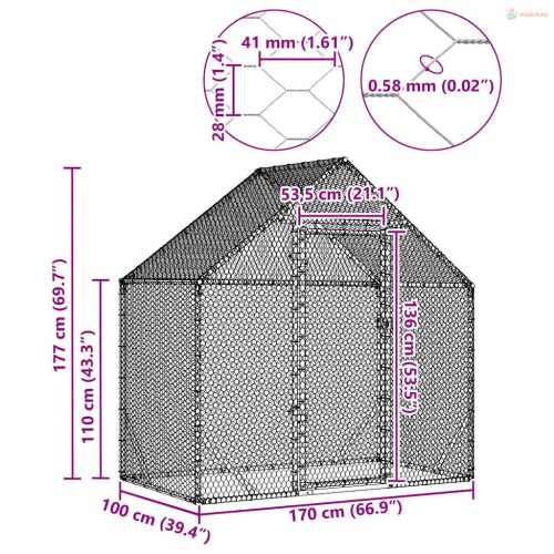 Csirkeketrec Ezüst 170 x 100 x 177 cm Horganyzott acél