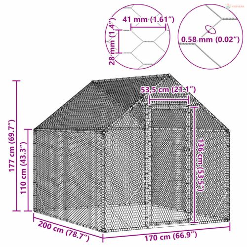 Csirkeketrec Ezüst 400x170x177cm Horganyzott acél