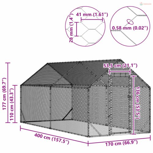 Csirkeketrec Ezüst 200x170x177cm Horganyzott acél