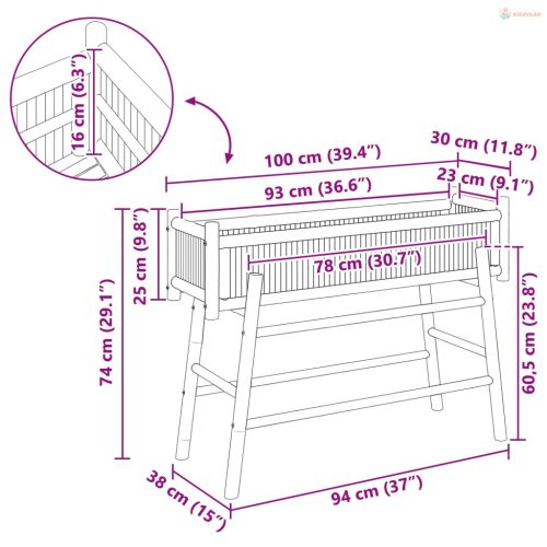 Kerti virágtartó tartóval Természetes 100 x 38 x 74 cm Bambusz