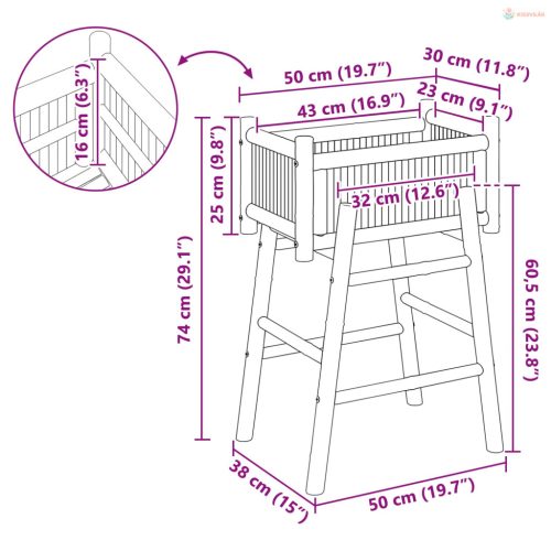 Kerti virágtartó tartóval Természetes 50 x 38 x 74 cm Bambusz