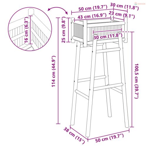Kerti virágtartó tartóval Természetes 50 x 38 x 114 cm Bambusz