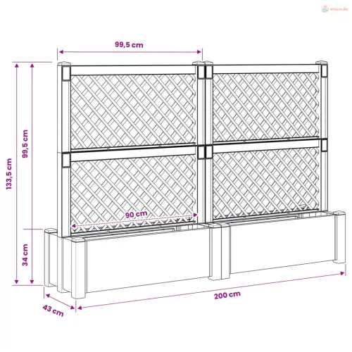 Nagy virágtartó trellisszel 2 pcs Szürke 200 x 43 x 133,5 cm PP
