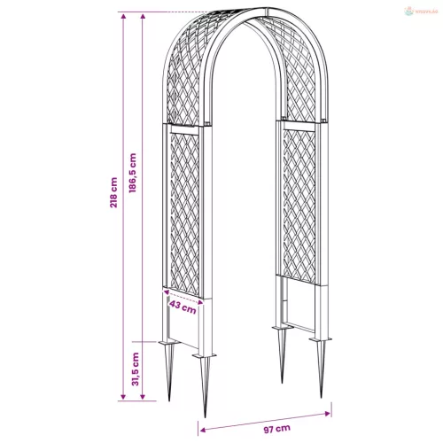 Rózsás Ív Tüskékkel Antracitszürke 97 x 43 x 218 cm PP