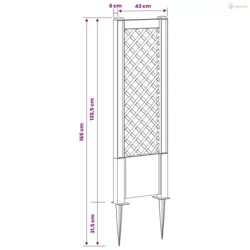 Trellis tüskével Szürke 43 x 6 x 165 cm PP