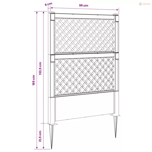 Trellis tüskével Antracitszürke 99 x 6 x 165 cm PP