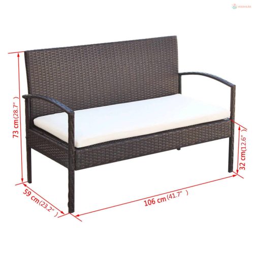 4-részes barna polyrattan kerti bútorszett párnákkal