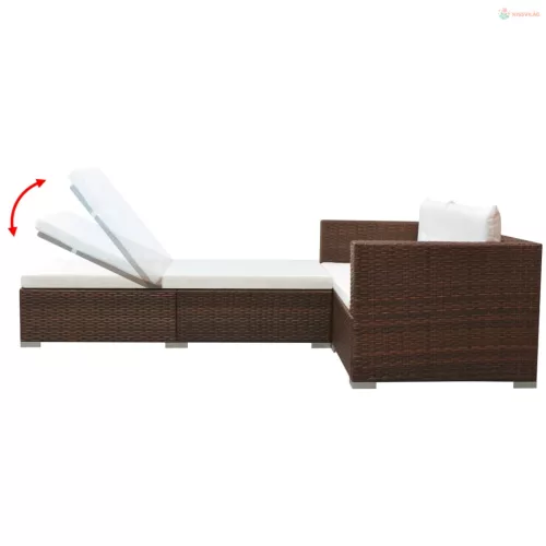 3 részes barna polyrattan kerti ülőgarnitúra párnával