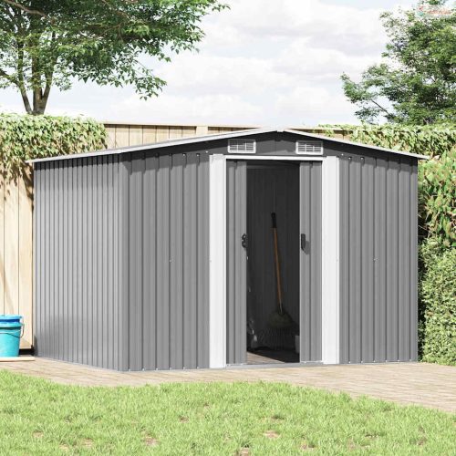 Szürke fém kerti fészer 257 x 205 x 178 cm