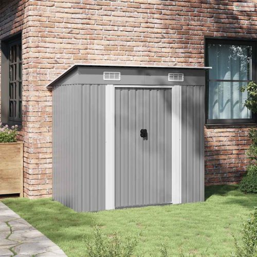 Szürke fém kerti fészer