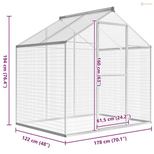Kültéri alumínium madárház 178 x 122 x 194 cm