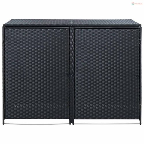 Fekete rattan dupla tároló gurulós kukához 148 x 80 x 111 cm