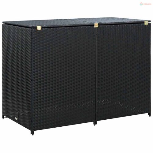 Fekete rattan dupla tároló gurulós kukához 148 x 80 x 111 cm