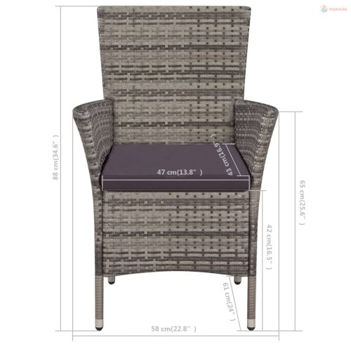 3 darabos szürke polyrattan bisztrószett