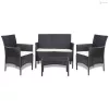 4-részes fekete polyrattan kerti bútorszett párnákkal