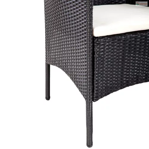 4-részes fekete polyrattan kerti bútorszett párnákkal