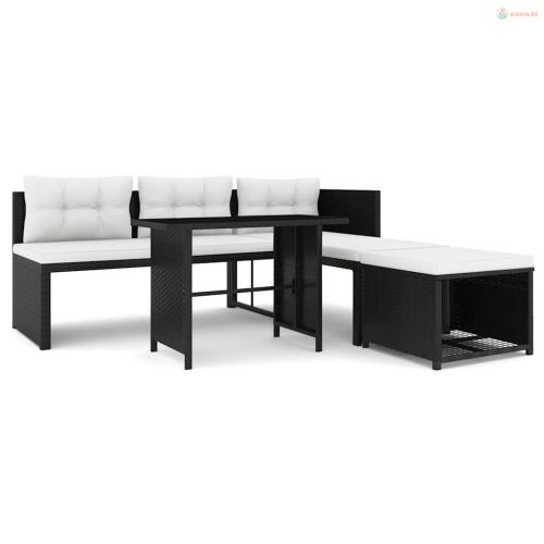 4 részes fekete polyrattan kerti társalgó szett