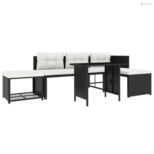4 részes fekete polyrattan kerti társalgó szett