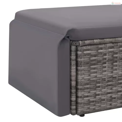 2 részes szürke polyrattan kerti bútorszett párnákkal