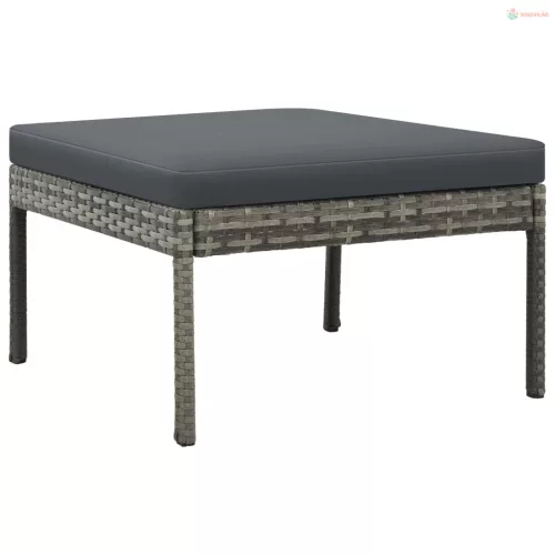 3-részes szürke polyrattan kerti bútorszett párnákkal