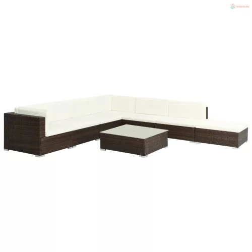 8-részes barna polyrattan kerti bútorszett párnákkal