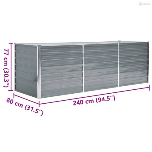 Szürke horganyzott acél kerti magaságyás 240 x 80 x 77 cm