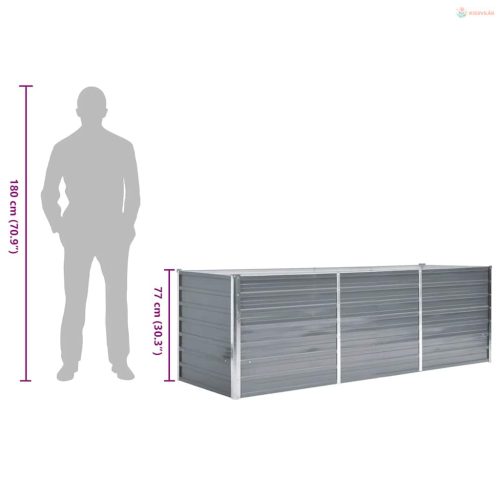 Szürke horganyzott acél kerti magaságyás 240 x 80 x 77 cm