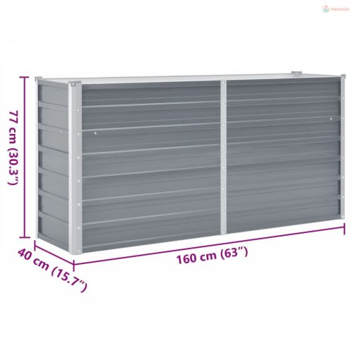 Szürke horganyzott acél kerti magaságyás 160 x 40 x 77 cm