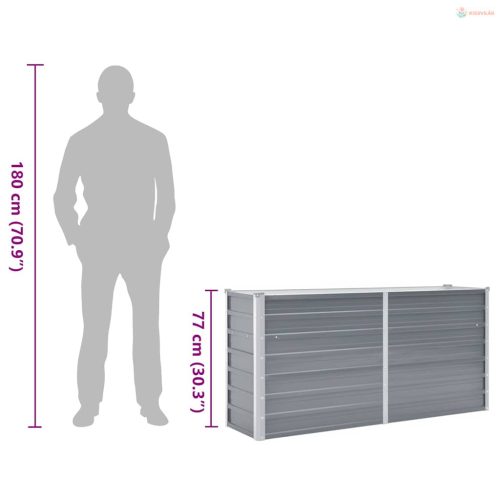 Szürke horganyzott acél kerti magaságyás 160 x 40 x 77 cm