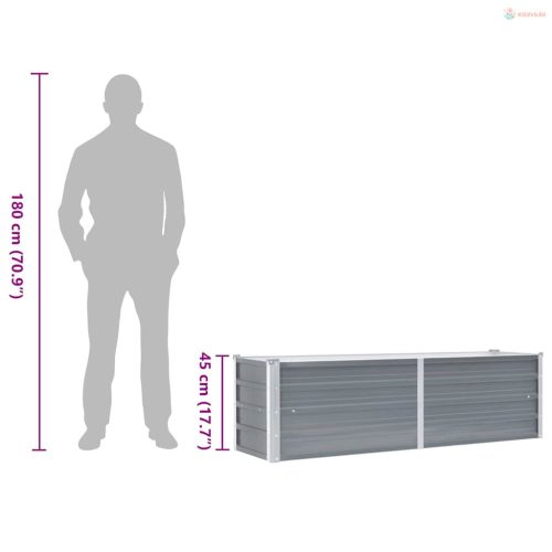 Szürke horganyzott acél kerti magaságyás 160 x 40 x 45 cm