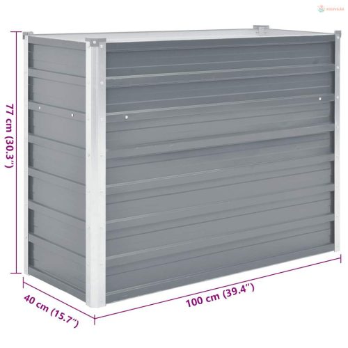 Szürke horganyzott acél kerti magaságyás 100 x 40 x 77 cm