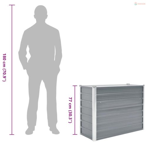 Szürke horganyzott acél kerti magaságyás 100 x 40 x 77 cm
