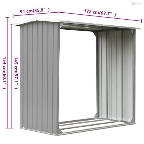 Szürke horganyzott acél kerti tűzifatároló 172 x 91 x 154 cm