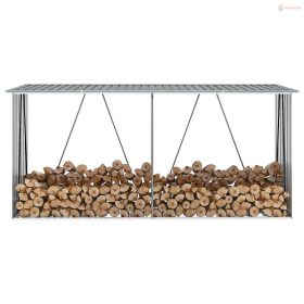   Szürke horganyzott acél kerti tűzifatároló 330 x 84 x 152 cm